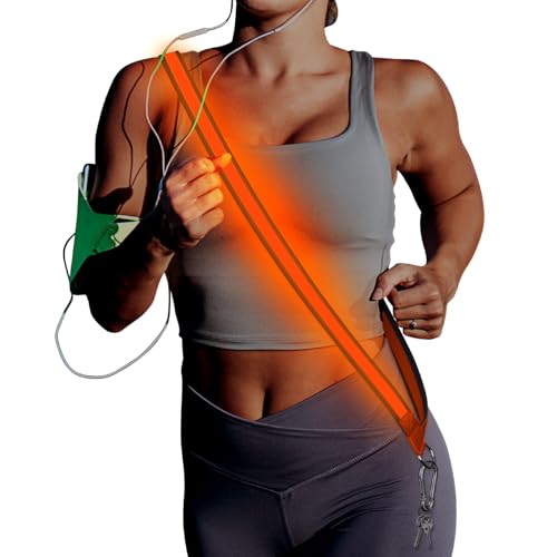 Reflective Walking Gear, Rechargeable Led Reflective Sash, USB Rechargeable Night Walking Safety Gear, High Visibility Safety Lights for Walking at Night for Men Women Jogging Walking Biking (Orange)