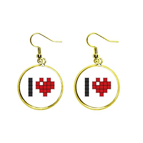Ear Dangle Golden pixelados para mujer con colgante de amor de San Valentín