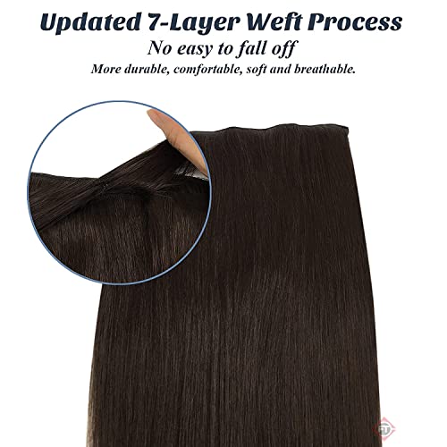 Image of Firstly Traders Halo Hair Extensions, Invisible Secret Wire Hair Extensions One Piece Straight Hair Extension Human Hairpieces for Women, 18 inches Dark Brown