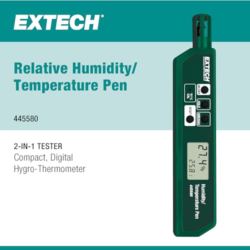 Extech 445580 Humidity and Temperature Pen with Fast Response Sensor, Min/Max Memory, Dual LCD, Pocket-Sized Hygrometer for HVAC, Labs, Storage Rooms, Indoor Air Monitoring by Extech - Image 2