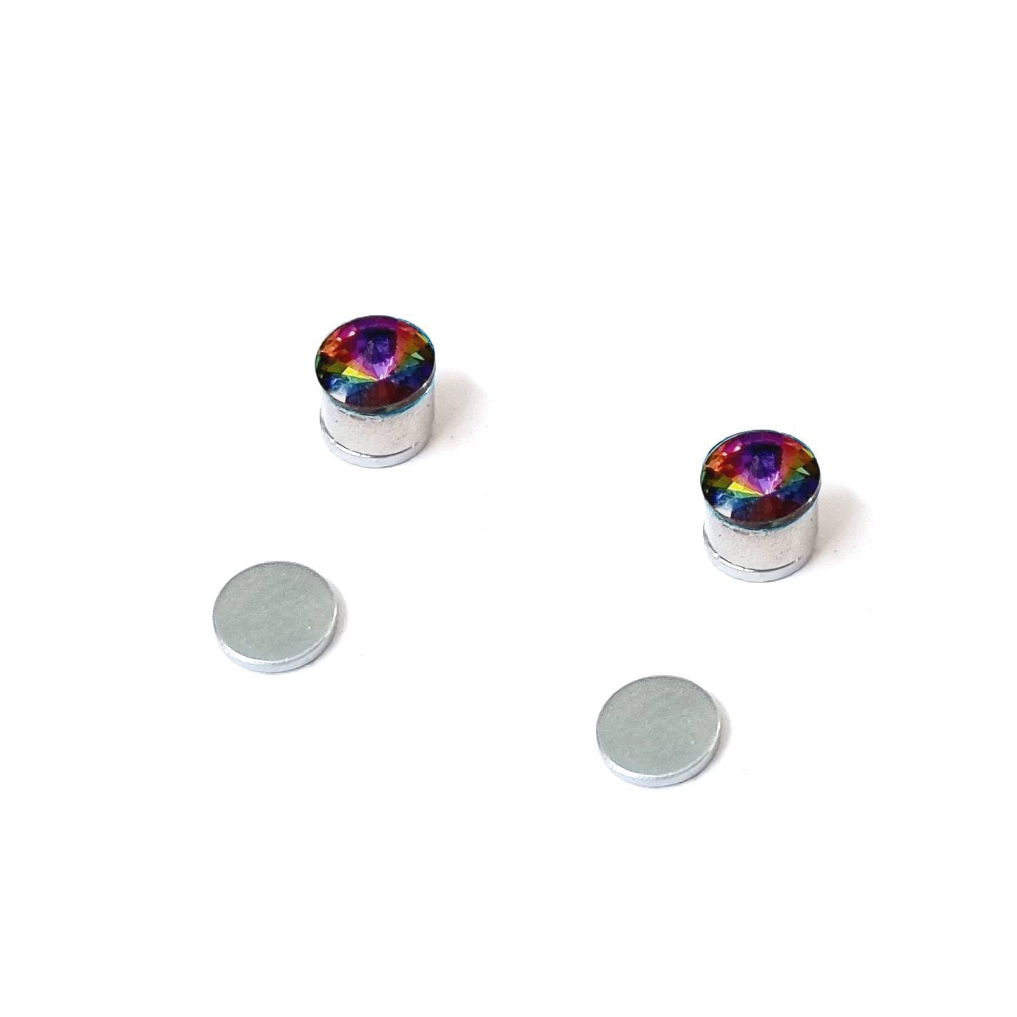 No-Tarnish No-Rusting Round 6mm Clip-On No-Piercing Required Cosmic Noir AB Black Crystal Magnetic Ear Stud Earrings For Men And Women (ER2647) 1 Pair-image-25
