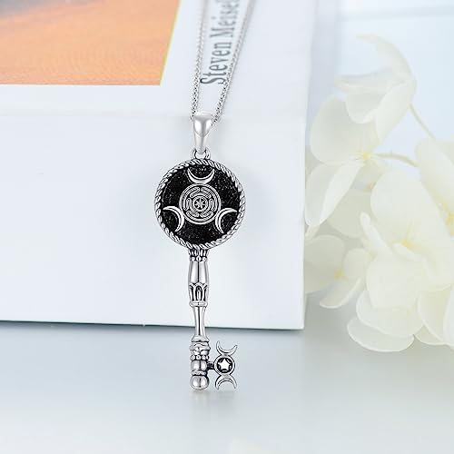 YAFEINI Hecate/Triple Moon Goddess Necklace Sterling Silver Wheel of Hecate Key Pendant Wiccan Amulet Jewelry Gifts for Women2