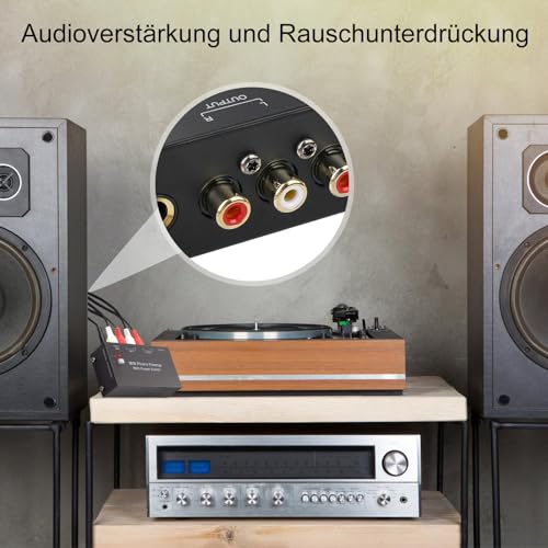 Phono Vorverstärker Plattenspieler - Phono Preamp für Plattenspieler mit MM-Abtast-Systemen, RCA Input & Output, Verstärker Stereo mit Pegel, Schwarz