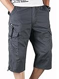  Onsoyours Homme 3/4 Short Cargo Eté en Coton Pantacourt Décontracté Pantalon de Travail Court avec Multi-Poches Pantalon de Loisir Casual Sport Cargo Shorts A Gris Foncé XL
