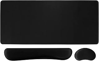 Extended Gaming Mouse Pad, Upgraded Memory Foam Keyboard Wrist Rest Pad & Mouse Wrist Cushion, Large 800x400mm Ergonomic Stitched Edges XXL Ultra Thick Mousepad Desk Mat 3Pcs Set (35.4×15.7x0.12 IN / 900*400*3 MM)
