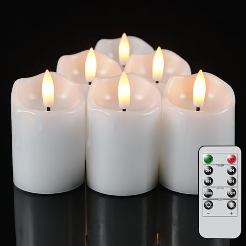 Image of 400+ Hour Flameless Votive Candles, 2 x 3 Inch 6-Pack Real Wax Flickering Candles with Remote Timer, Centerpiece Decor for Tables Weddings Celebrations Anniversary Halloween & Christmas
