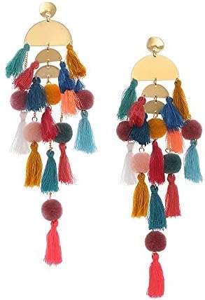 Long Tassel Earrings Statement Fringe Drop Bohemian Earrings Dig Dangle for Women