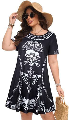 Image of Summer Dresses for Women Casual Tshirt Short Sleeve Floral Sundress Beach Cover Ups with Pockets 2026