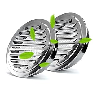 5 Inch Round Vent Cover, LouanXpert 2PCS Round Soffit Air Vent Stainless Steel Louver Grille Cover Wall Air Ventilation Outlet Hood with Built-in Fine Mesh for Kitchen, Bathroom, Garage, Flats, Office