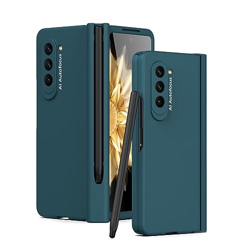 Coque Samsung Galaxy Z Fold 5 verte avec porte-stylo et protection de charnière intégrale