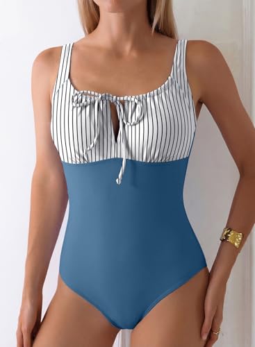Image of Aleumdr Womens Textured One Piece Swimsuit Tummy Control Bathing Suit Tie Knot Cutout Swimwear