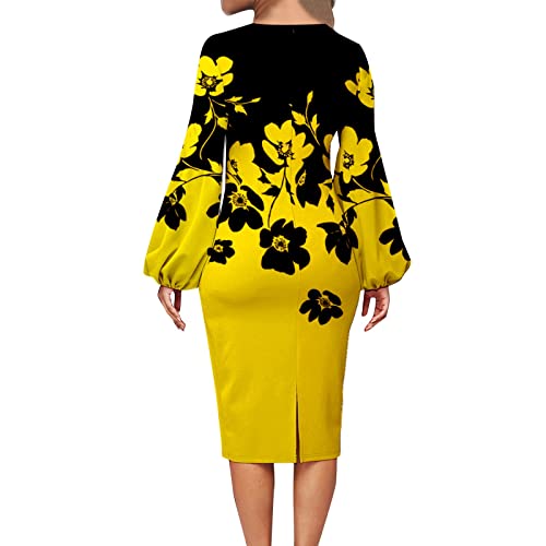 Vestidos de manga comprida para mulheres, vestido de negócios, com estampa de sino, trabalho, vestid