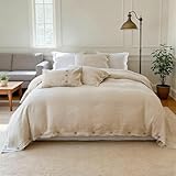 Simple&Opulence 100% Linen Duvet Cover Set 3pcs with Coconut Button Closure Natural French Washed Flax Solid Color Soft Breathable Farmhouse Bedding - Linen, Queen Size