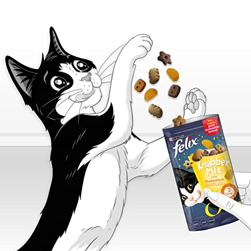 Felix KnabberMix Dreikäsehoch Katzensnack, Knusper-Leckerlie mit Käsegeschmack, 8er Pack (8 x 60g)
