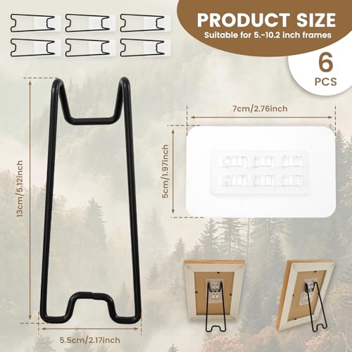 6 Stück Bilderrahmen Halterung mit Selbstklebend, Bilderhaken auch Stand Stehend Metall Tabletop Fotorahmen Halterung für Jede Photo Frame Staffelei
