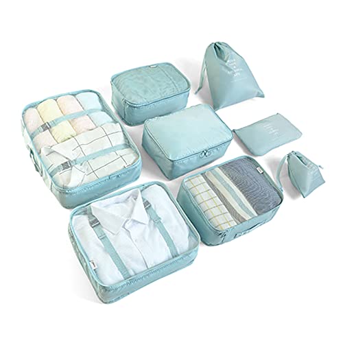 Koffer Organizer Set 8-Teilig, Tasche Packing Cubes für Kleidung, Packwürfel Set, Reise Kleidertaschen für Kleidung Koffer, Packtaschen Kosmetik Schuhbeutel, USB Kabel Tasche (Blauer See) Cover