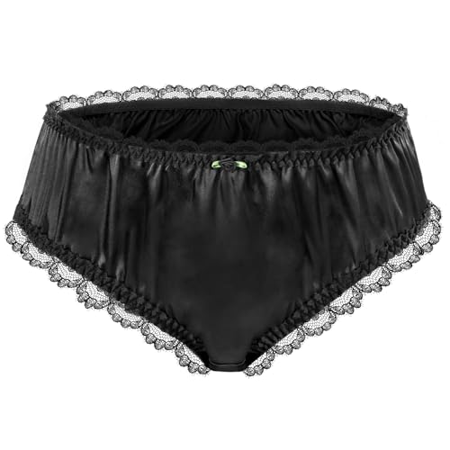 Littleforbig Unisex Hipster Briefs Sissy Lacy Frill Satin Panties Briefs for Crossdressers