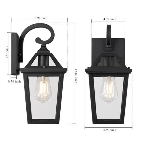 Diyel Colonial Outdoor Light Fixture, Exterior Light Sconces with Clear Glass for Front Porch, Waterproof Outdoor Wall Lantern in Black Finish for Home, 2PACK by Diyel - Used condition - Image 4