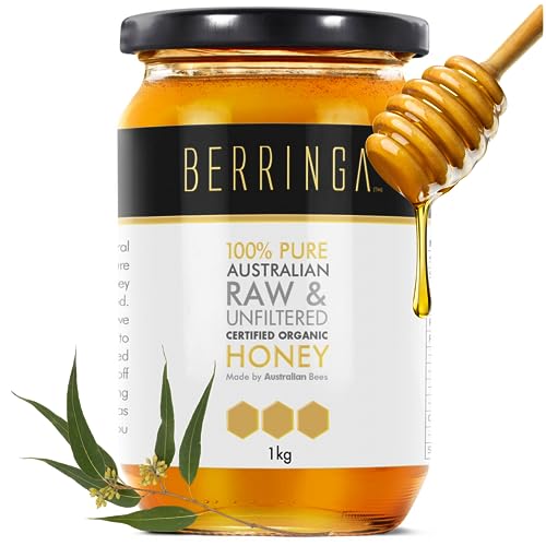 Berringa Certified ORGANIC Eucalyptus Honey 1KG - Australian Raw Honey | Unfiltered | 100% Pure Genuine Locally Sourced | Cold Extracted | Non-GMO Superfood | Gluten Free Food | Bulk Honey