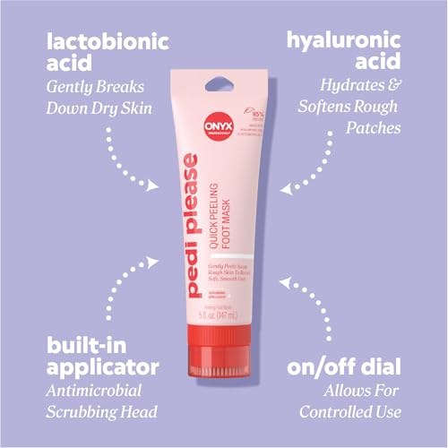Onyx Professional Pedi Please Foot Mask - Quick Peeling, Gently Peels Away Rough Skin to Reveal Soft Smooth Skin, Includes Built-in Brush & Scrubbing Applicator, 5 fl. oz.