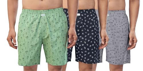 Image of Nermosa Men's 100% Cotton Boxer Shorts - Soft, Breathable, All-Day Comfort (Pack of 3)
