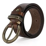wolksprong Women's 1.5 inch Leather Belt with Large Brass Buckle - Trendy Vintage Style for Jeans and Pants
