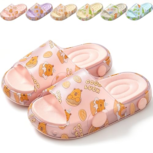 TYUVEX Kids Sliders for Boys Girls Capybara Non-Slip Summer Slippers EVA Cushioned Beach Pool Slide Sandals Quick Dry Bathroom Shower Shoes for Toddler 6.5-7 UK Child KP Pink 16