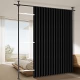 100% Blackout Room Divider Curtains Sets Black 1 Panel W100 x L84in No Drill Curtain Rods(H) 43-120×(W) 35-100 in for Bedroom Privacy Partition Separator