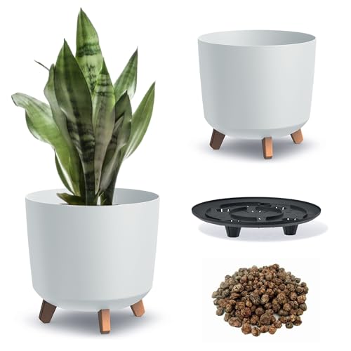 DIKEL Gracia Pot de Fleurs Rond sur Pieds - DGTL300L + Argile expansée 1l - 298x298x285mm - Blanc