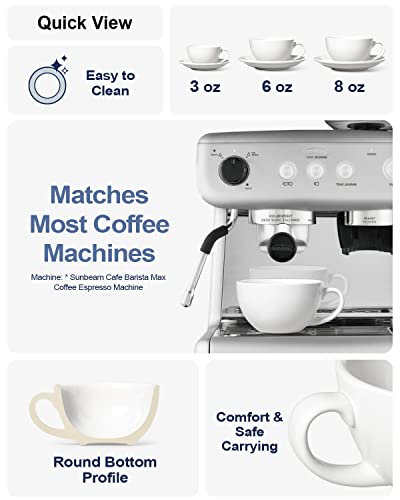 Le Tauci 6 Oz Cappuccino Cups With Saucers，Ceramic Coffee Cup For Au Lait, Double Shot, Latte, Cafe Mocha, Tea - Set Of 4, White #TOP1