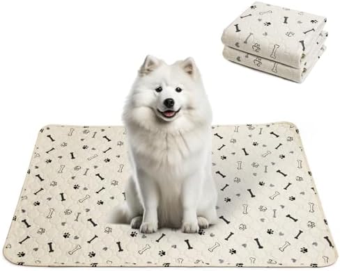 （10:30時点） STVICTORY ペットシーツ 洗える 犬 猫 ペット用 おしっこマット 下敷き ペットマット 滑り止め 防水 速乾 消臭 子犬/シニア犬の介護シーツ 繰り返し使用可能 多頭飼い 骨柄（オフホワイト 60x45cm 2枚セット）
