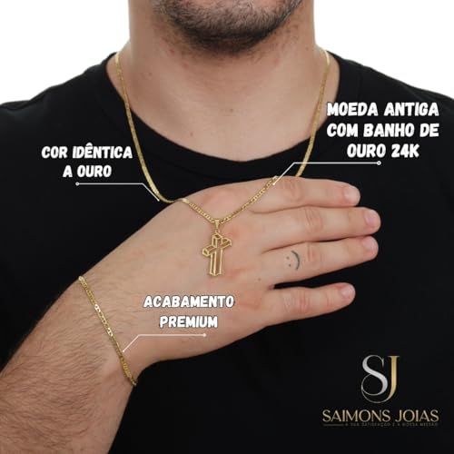 Corrente Masculina De Moeda Antiga Banhada Não Perde A Cor