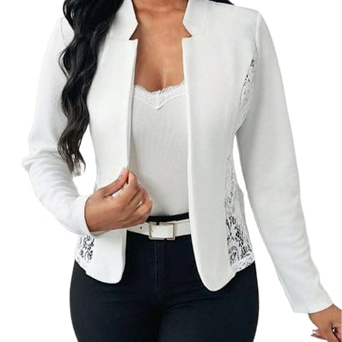 Women's Blazers & Suit Jackets,Autumn Casual Elegant White Contrast Lace Blazer Coat