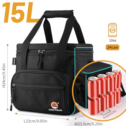 CaCTOUR Large Lunch Bag Insulated Lunch Box,Freezable Lunch Cooler Bag for Adult Men Women- 15L Insulated Lunch Bag Leakproof Mens Lunchbox for Work Office Picnic (Black) - Thumbnail 2