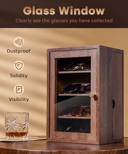 Image of Homde Sunglass Organizer for Men: Versatile Wooden Eyeglass Case for Dressers - Spacious Storage with Drawer & Clear Window for Retail & Home Use