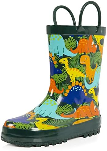 landchief Toddler Rain Boots, Little and Big Kids Waterproof Rubber Boots for Girls and Boys with Animal Print, Size 9, Dino