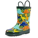landchief Toddler Rain Boots, Little and Big Kids Waterproof Rubber Boots for Girls and Boys with Animal Print, Size 6, Dino