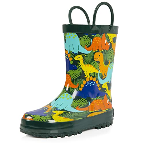 Landchief Toddler Rain Boots, Little And Big Kids Waterproof Rubber Boots For Girls And Boys With Animal Print, Size 8, Dino #TOP14