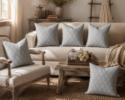 Image of Clasiko 16x16 Cushion Covers - Set of 5 Soft Cotton-Feel Decorative Pillow Covers | Silver Royale, Flap Closure, Perfect for Sofa & Living Room