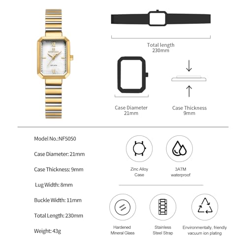 NAVIFORCE Woman Simple Retro Style Bracelet Stainless Steel Watches, Vintage Rectangular Case Watch for Women with Adjustment Tool — view 5