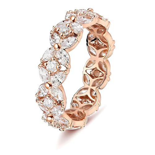 Ginger Lyne Collection Unique Eternity Marquise Clear CZ Rose Gold over Sterling Silver Bridal Eternity Wedding Band Ring