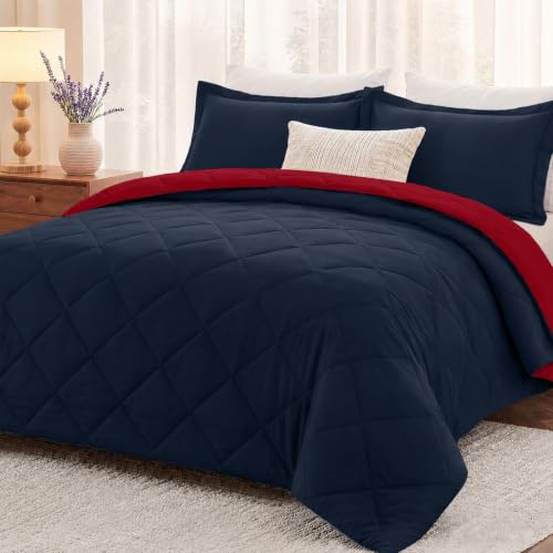 downluxe Twin Comforter Set Soft Reversible 2 Pieces, Red/Navy