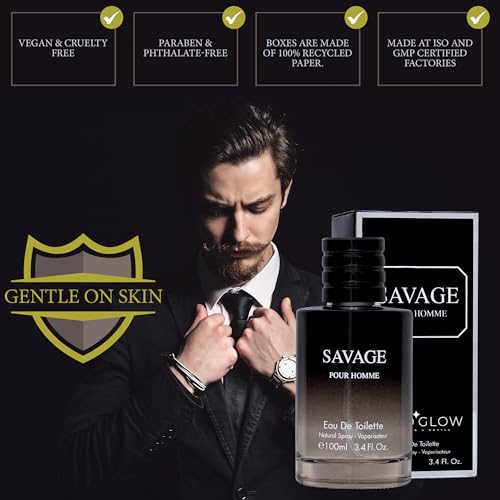 Savage for Men 3.4 Oz Men\'s Eau De Toilette Spray Refreshing & Warm Masculine Scent for Daily Use Men\'s Casual Cologne Great Holiday Gift Smell Fresh All Day A Gift for Any Occasion