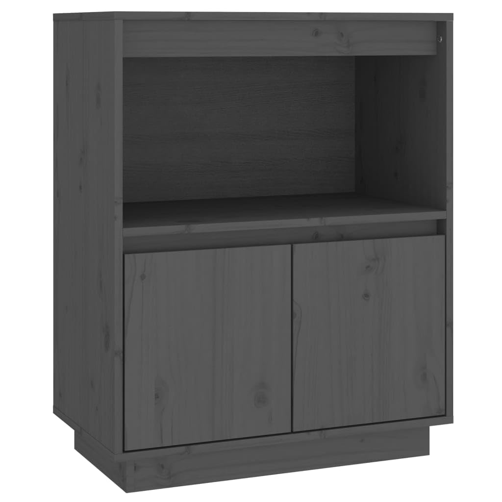 vidaXL Elegant Sideboard Solid Pinewood Storage Cabinet - Grey, 60x34x75 cm