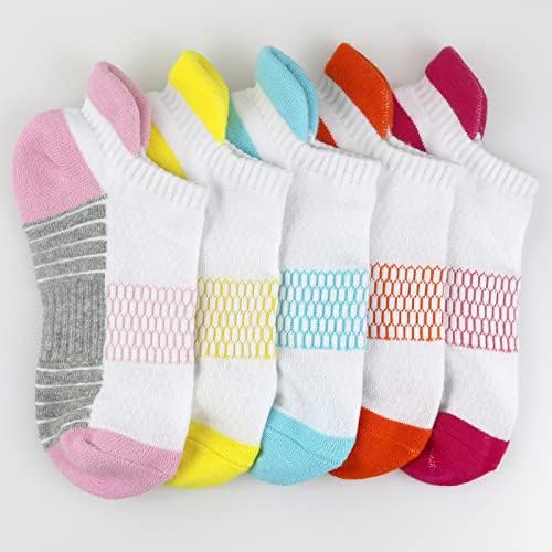 KOOOGEAR Running Trainer Socks Women 4-7,Womens Ladies Ankle Sports Socks Low Cut Anti Blister Cushioned Walking Cotton Socks 5 Pairs Colourful Breathable Wicking Non-slip Athletic Socks
