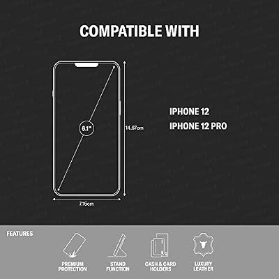 TORRO Leather Case Compatible with iPhone 12 / iPhone 12 Pro Genuine Leather Wallet Case/Cover with Card Holder and Stand Function (Black)