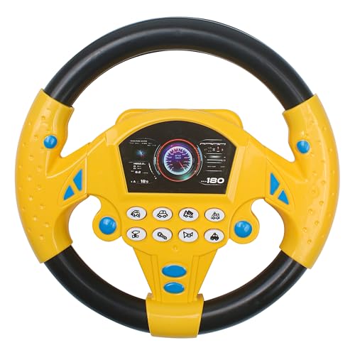 Steering Wheel Simulated Toy for Kids Babies 3+ Years Old, Small Electronic Simulated Driving Driver Racing Toy with Sound (Yellow)