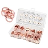 Icyfond 200 PCS Assorted Sizes Copper Washer Kit, Solid Metric Crush Washers for Oil Drain Plug & Banjo Bolt Seal, Universal Gasket Set for Cars, Trucks, Motorcycles, ATVs