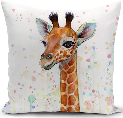 Image of KUNQIAN Cushion Cover Giraffe Gifts for Women Giraffe Ornaments Decor Pillow Cover for Home Livingroom Couch Sofa Decorations Colorful 18"x18"(45x45cm)