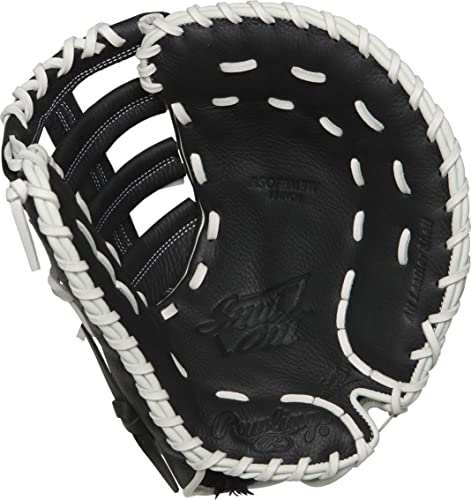 Rawlings Shut Out Series Youth Softball First Base Glove, 13 Inch, Single Post Double Bar Web, Right Hand Throw, Black/White #TOP2